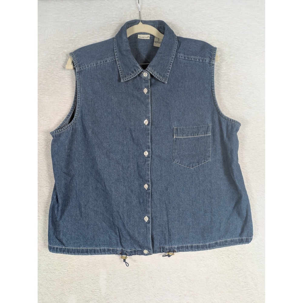 NorthCrest Denim Vest Women's XL Blue Button Front Adjustable Hem Pocket